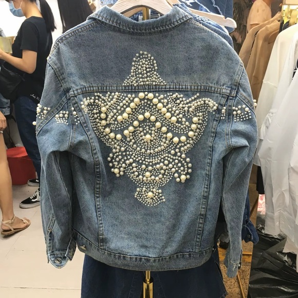Sandro Blue Denim Jacket with Pearl Accents - Picture 8 of 8